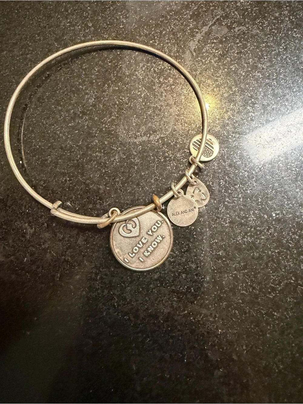 Alex and Ani Silver-Tone Charm Bangle with 'I Love You I Know' Pendant